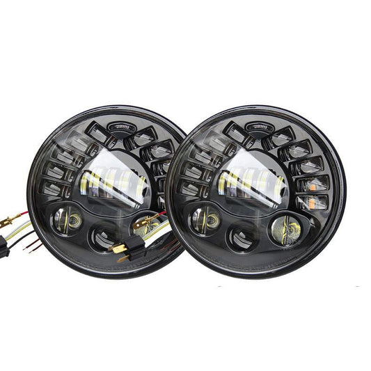 Комплект Кръгли LED фарове 7" 70W H4 букса, къси, дълги, дневни и мигач