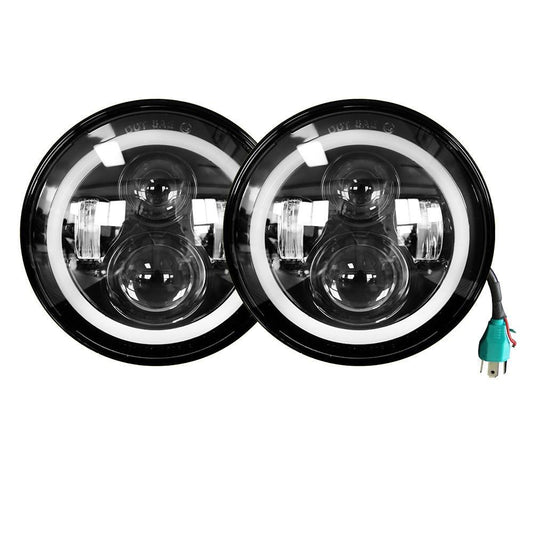 Комплект Кръгли LED фарове 7" 70W H4 букса, къси, дълги, дневни и мигач