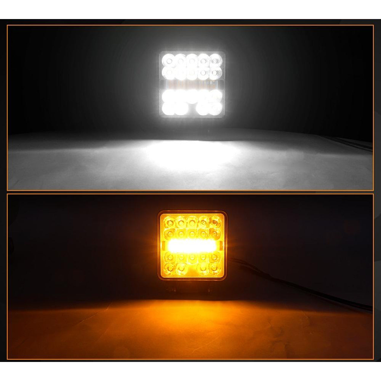 Комплект 2бр квадратен 4” (10см) LED халоген с комбинирана светлина - бяла + оранжева блиц светлина, 45W 12V/24V