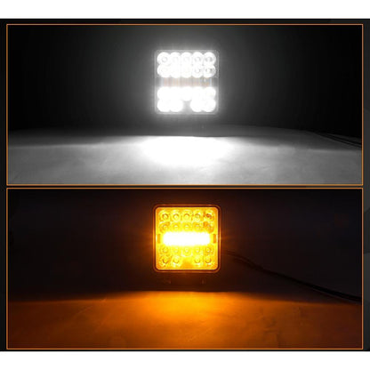 Комплект 2бр квадратен 4” (10см) LED халоген с комбинирана светлина - бяла + оранжева блиц светлина, 45W 12V/24V