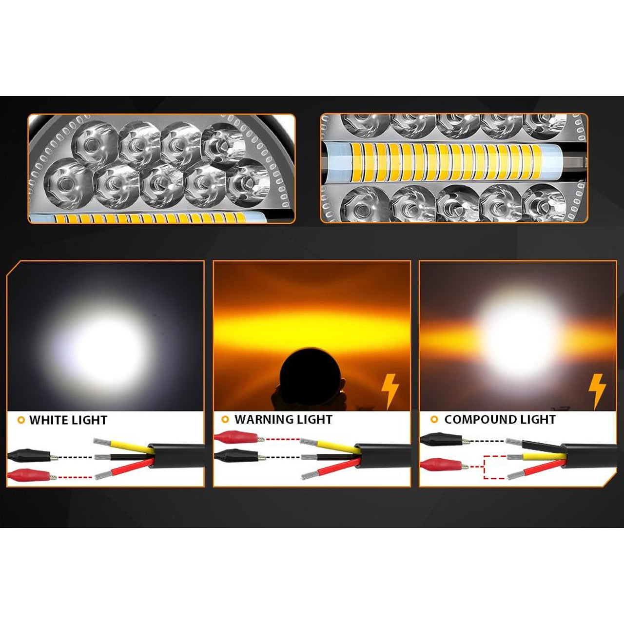 Комплект 2бр квадратен 4” (10см) LED халоген с комбинирана светлина - бяла + оранжева блиц светлина, 45W 12V/24V