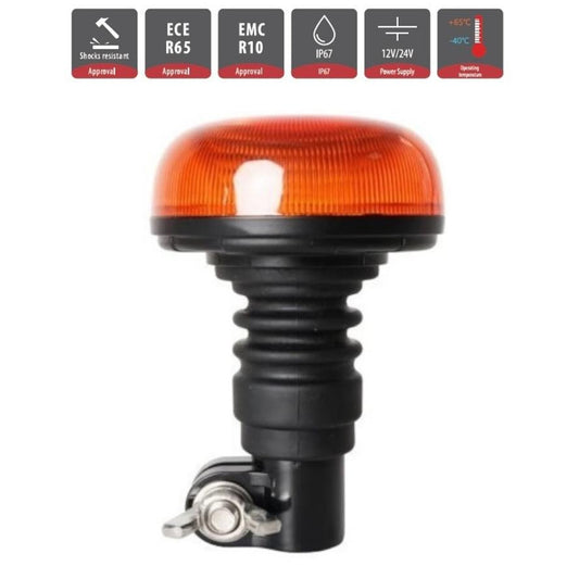 LED Аварийна лампа /буркан/, оранжева светлина, 12V - 24V за монтаж на тръба, за пътна помощ, платформа и др.