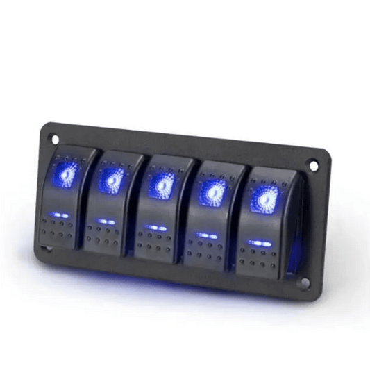 Панел/табло с 5 бутона ON/OFF - универсални, за LED светлини, бар, фарове, лебедки и допълнително оборудване за вграждане 12V - 24V