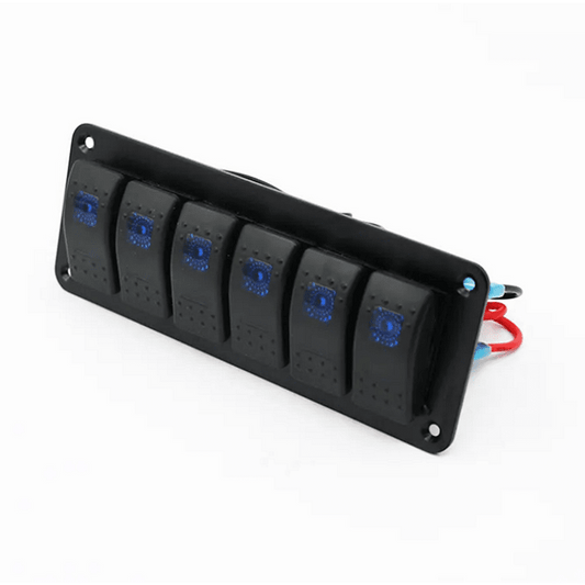 Панел/табло с 6 бутона ON/OFF - универсални, за LED светлини, бар, фарове, лебедки и допълнително оборудване за вграждане 12V - 24V